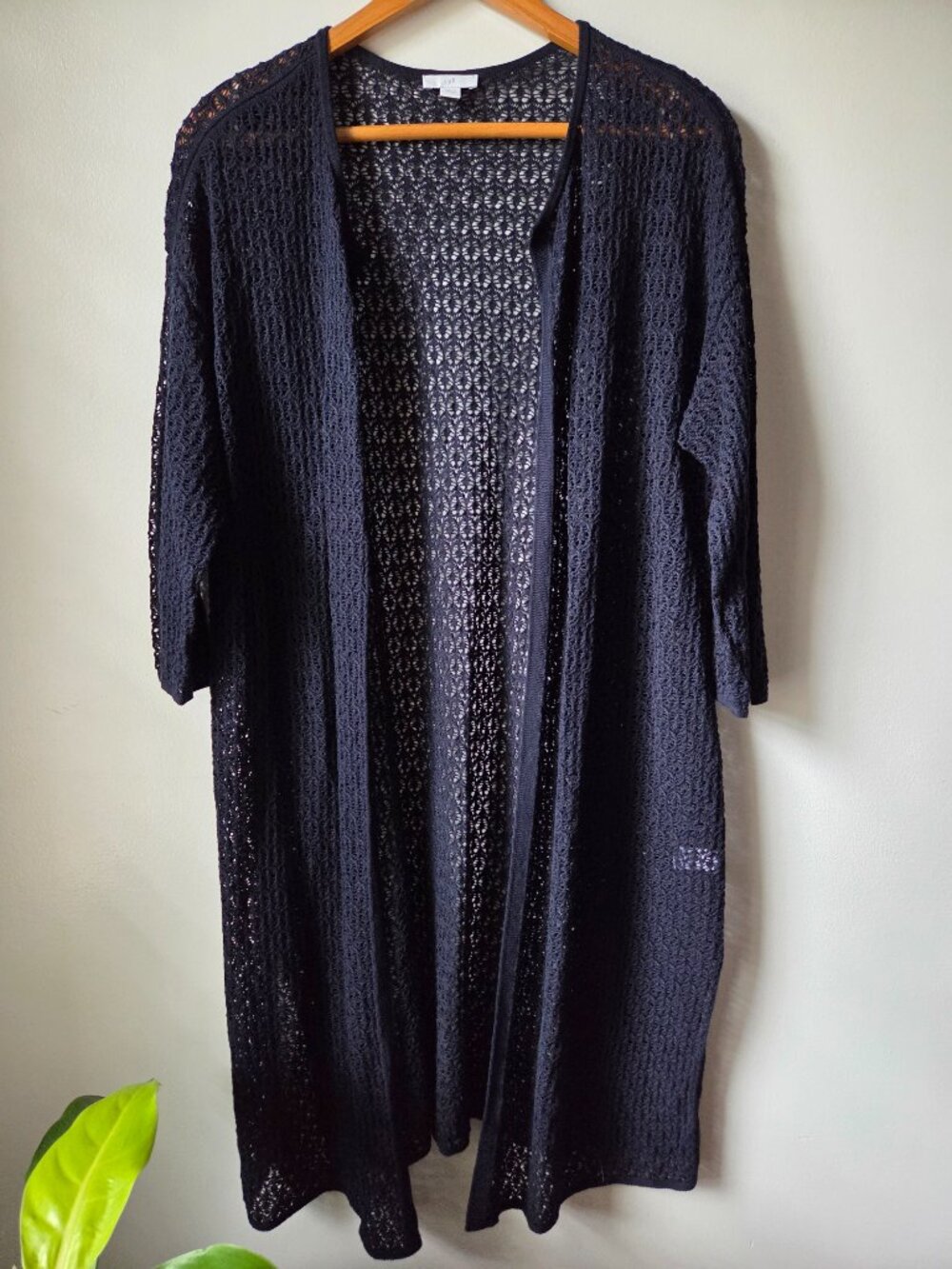 EUC LIKE NEW J JILL NAVY BLUE COTTON RAYON BLEND LONG LINE KNIT CARDIGAN SIZE L